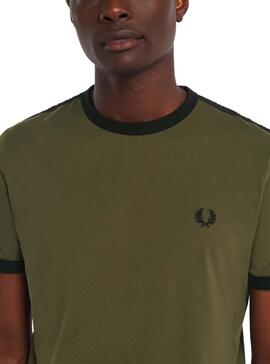 T-Shirt Fred Perry Ringer Banda Verde Para Homem