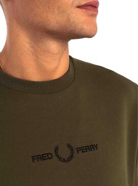 Sweat Fred Perry Bordada Verde Para Homem