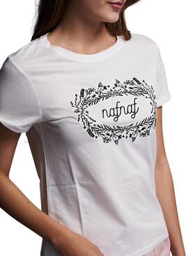 T-Shirt Naf Naf Logo Flores Branco para Mulher