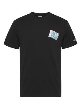 T-Shirt Tommy Jeans Flag Tie Dye Preto Homem