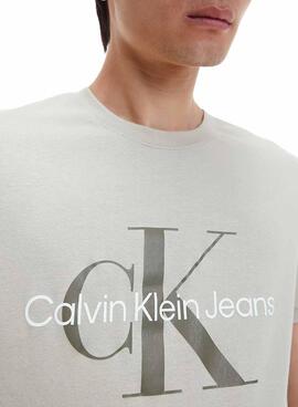 T-Shirt Calvin Klein Monograma Slim Cinza Homem
