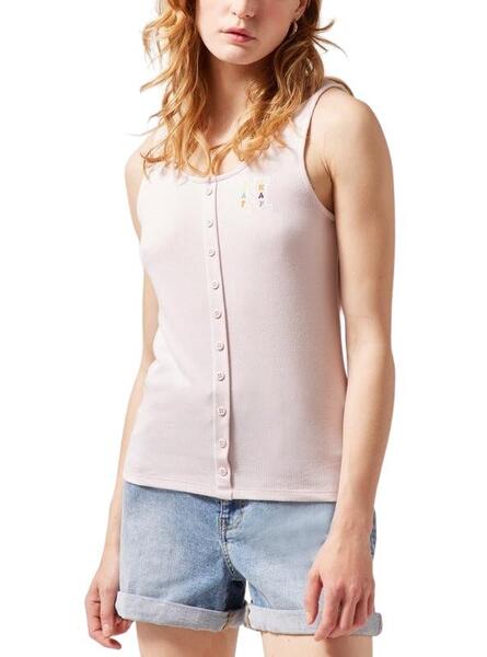 T-Shirt Naf Naf Canelada Sem Mangas Rosa para Mulher