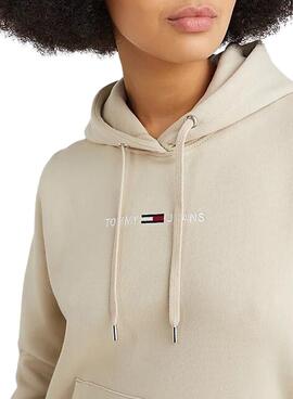 Sweat Tommy Jeans Logo Linear Cinza para Mulher