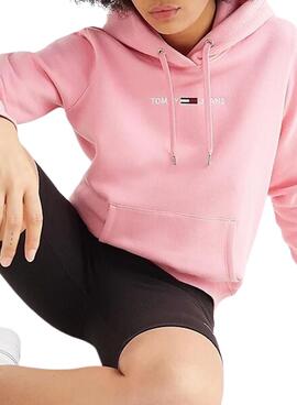 Sweat Tommy Jeans Logo Linear Rosa para Mulher