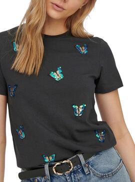 T-Shirt Only Kita Estampado Borboletas Preto Mulher