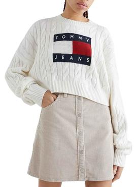 Camisola Tommy Jeans Center Flag Bege para Mulher