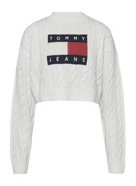 Camisola Tommy Jeans Center Flag Bege para Mulher