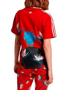 T-Shirt Adidas Thebe Magugu para Mulher Vermelho