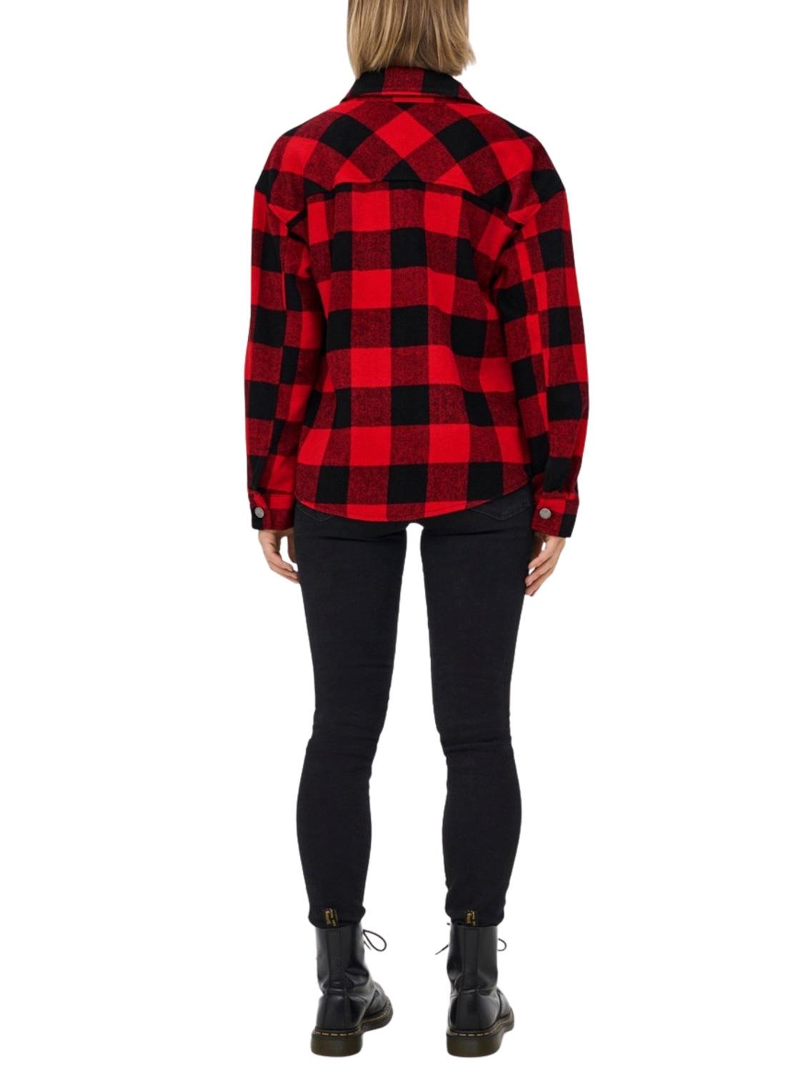 Overshirt Only Marsala Check Mulher Vermelho e Preto