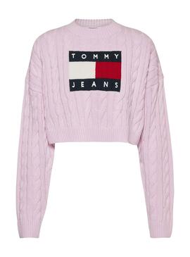 Camisola Tommy Jeans Center Flag para Mulher Rosa
