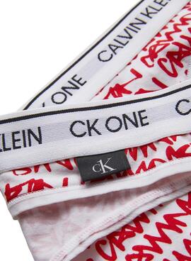Calcinha Calvin Klein Logo Print Mulher Vermelho e Branco