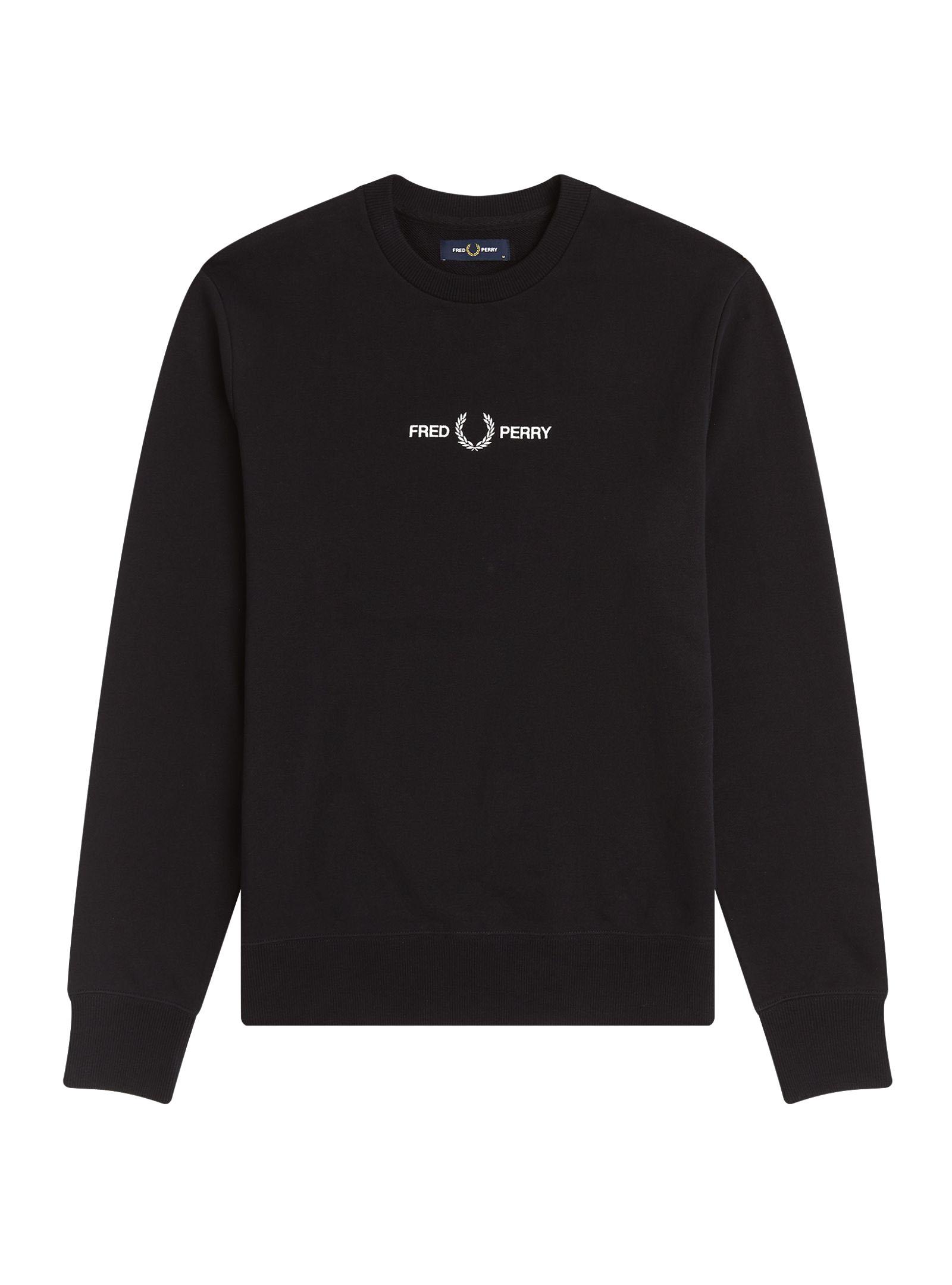 Sweat Fred Perry Bordada Preto Para Homem