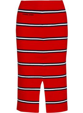 Saia Tommy Jeans Knitted Stripe Vermelho Mulher