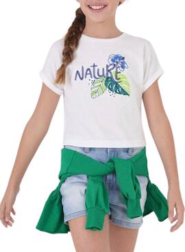 T-Shirt Mayoral Bordado Nature Branco para Menina