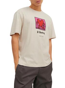 T-Shirt Jack & Jones Keith Haring Bege Homem