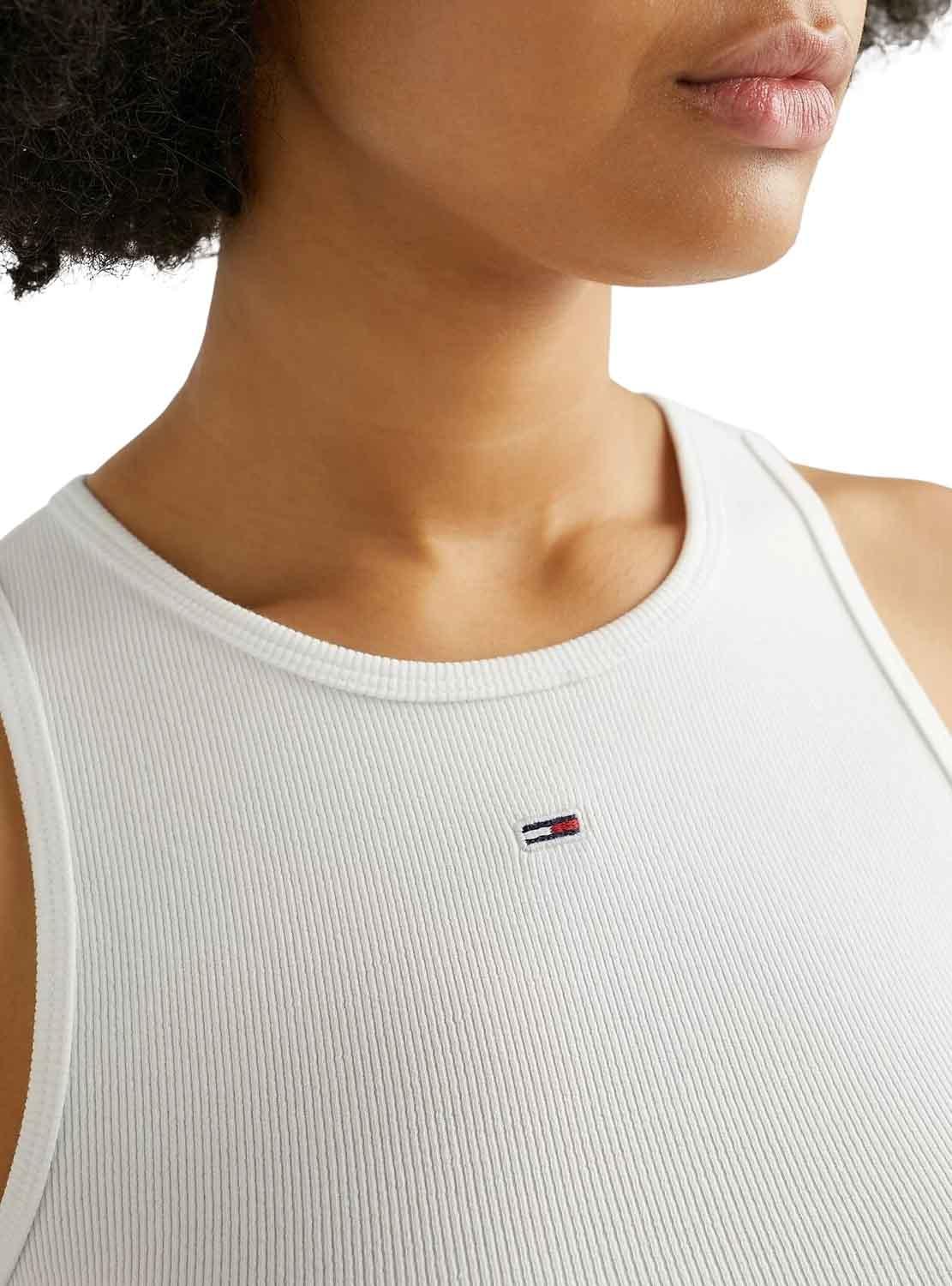 T-Shirt Tommy Jeans Rib Tank Branco para Mulher