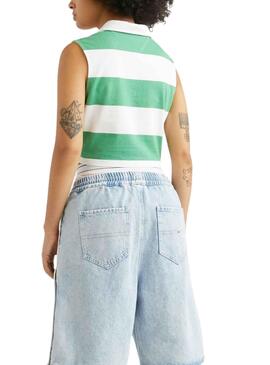Polo Tommy Jeans Stripe Verde para Mulher
