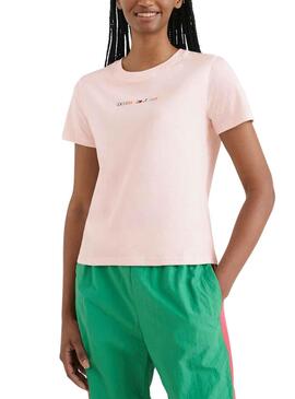 T-Shirt Tommy Jeans Serif Rosa para Mulher