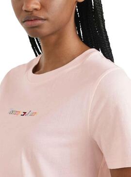 T-Shirt Tommy Jeans Serif Rosa para Mulher