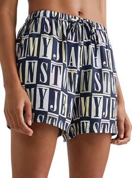 Shorts Tommy Jeans Spellout Azul Marinho para Mulher