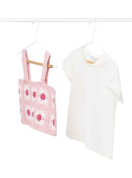 Set Top Crochê e T-Shirt Mayoral Rosa para Menina