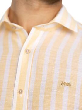 Camisa Klout Lino Listras Amarelo e Branco