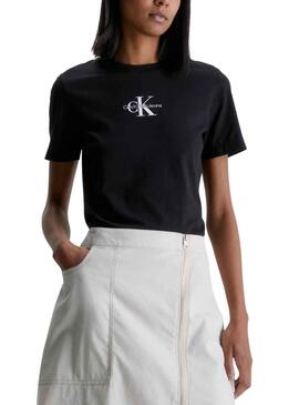 T-Shirt Calvin Klein Monologo Slim Preto Mulher