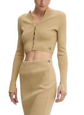 Cárdigan Calvin Klein Hook Camel para Mulher