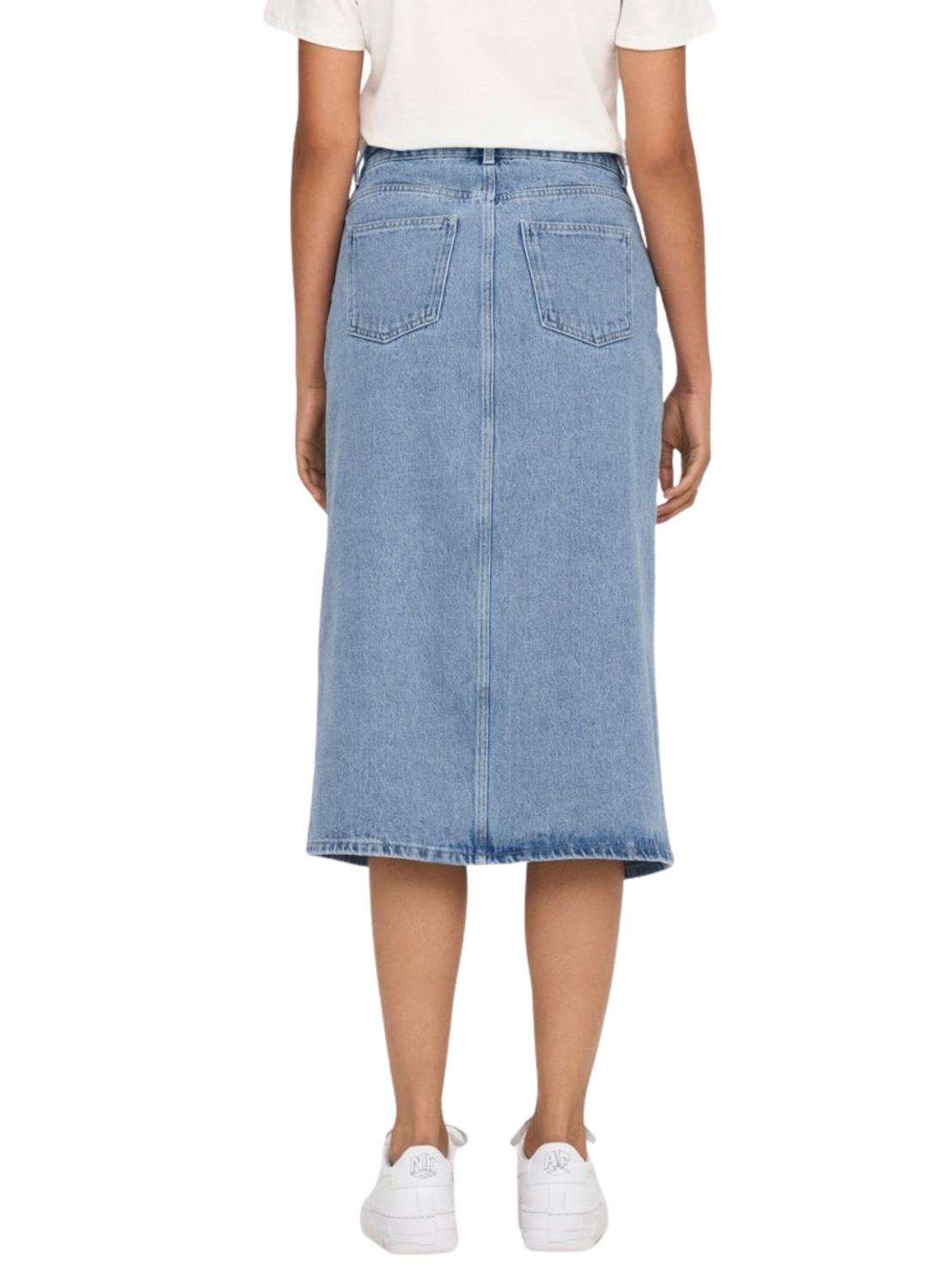 Saia Denim Only Bianca Midi Light Azul Mulher