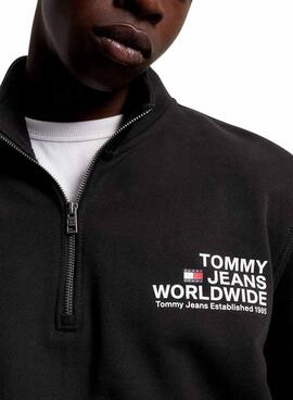 Sweat Tommy Jeans Graphic Half Zip Preto Homem