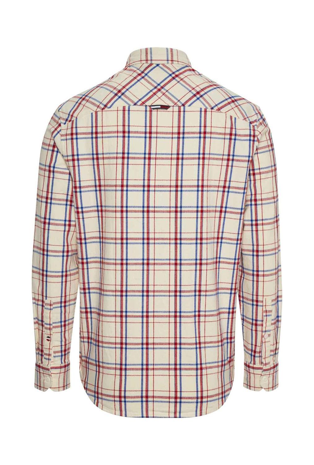 Camisa Tommy Jeans Check Pocket Bege Homem