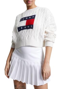 Camisola Tommy Jeans Boxy Center Flag Branco Mulher