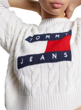 Camisola Tommy Jeans Boxy Center Flag Branco Mulher