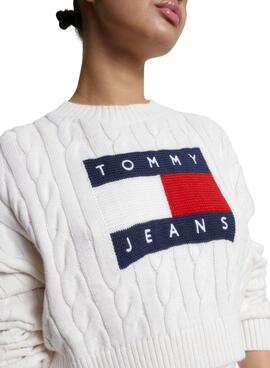 Camisola Tommy Jeans Boxy Center Flag Branco Mulher