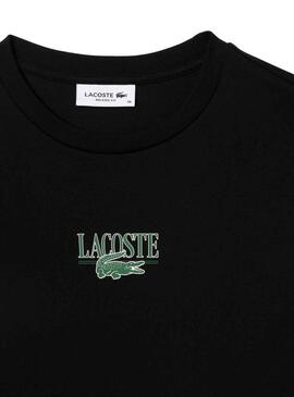 T-Shirt Lacoste Knitted Algodón Preto para Mulher