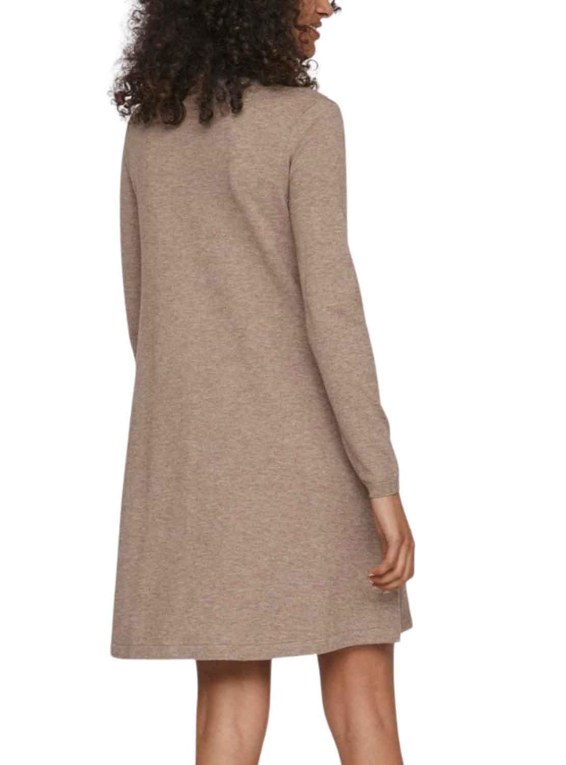 Vestido Vila Vicomfy A-Line Rollneck Marrom Mulher