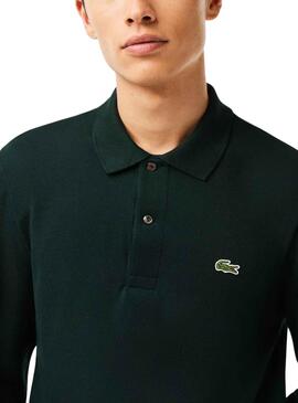 Polo Lacoste Colarinho Mangas Costelas Verde Homem