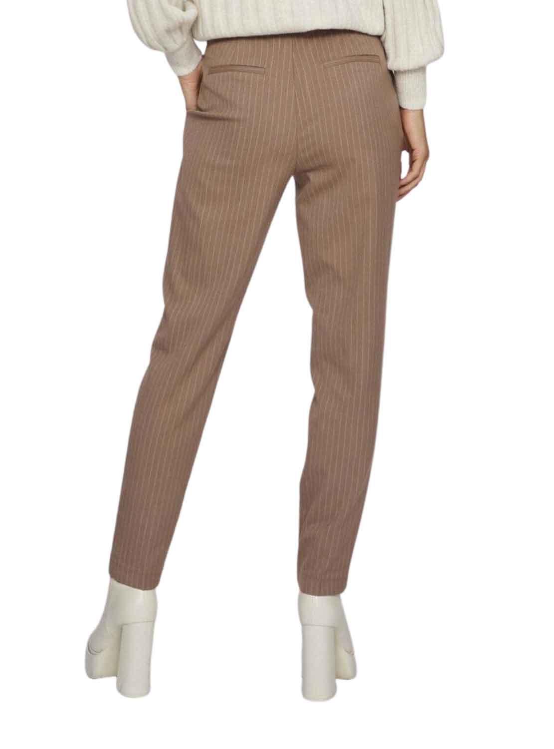 Pantalones Vila Exibir Listas Camel para Mulher