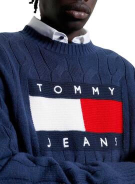Camisola Tommy Jeans Flag Cabo Azul Marinho Homem