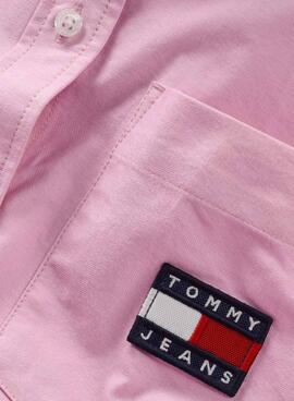 Camisa Tommy Jeans Badge Boyamiga Rosa para Mulher