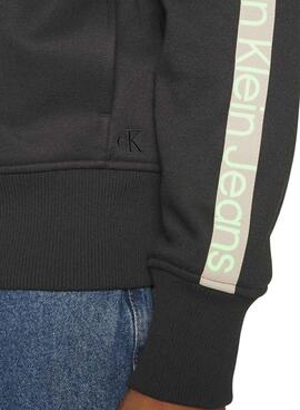 Sweat Calvin Klein Jeans Logo Tape Zip Preto