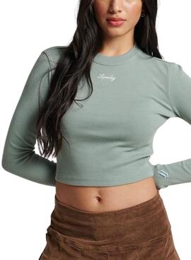T-Shirt Superdry Rib Slim Verde para Mulher
