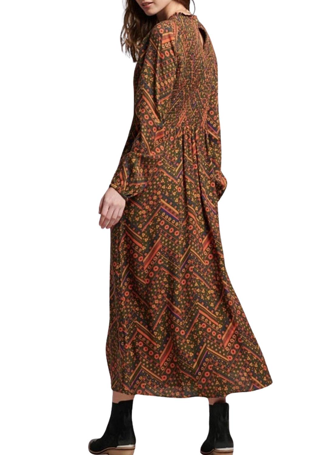 Vestido Superdry Printed Bata Maxi Marron Mulher