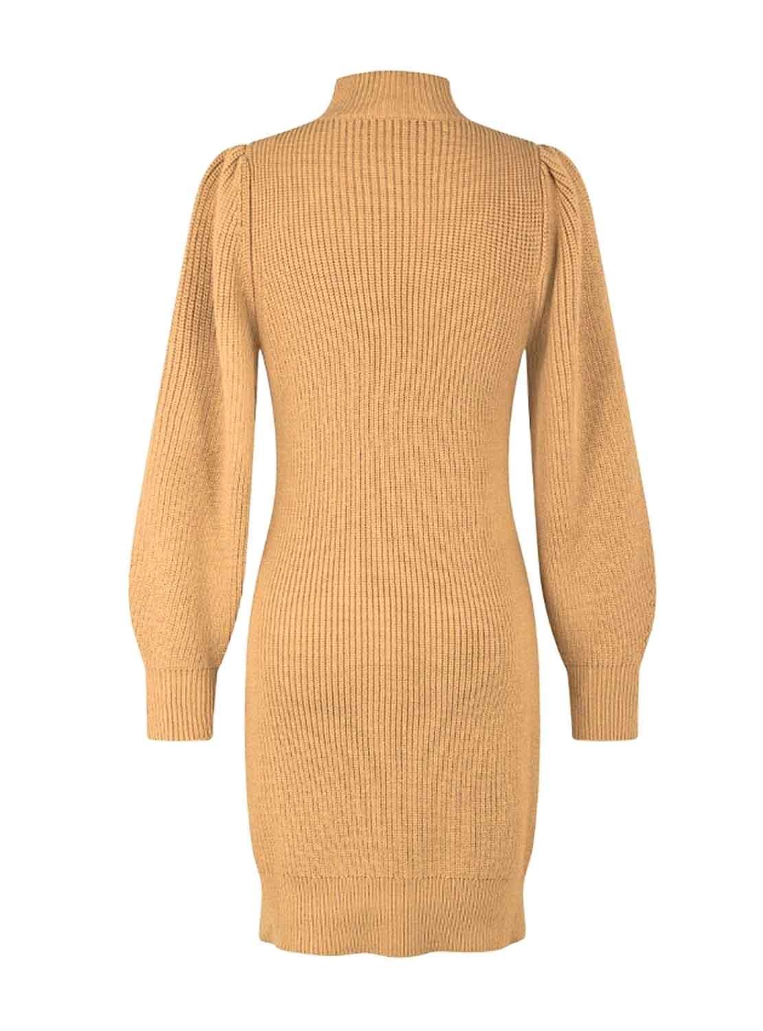 Vestido Naf Naf Knitted Manga Larga Beige para Mulher