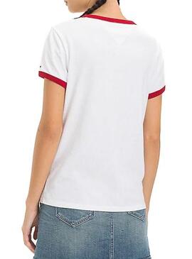 T-Shirt Tommy Jeans Signature Ringer Branc Mulher