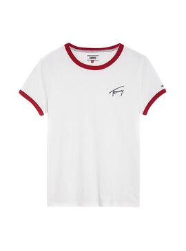 T-Shirt Tommy Jeans Signature Ringer Branc Mulher