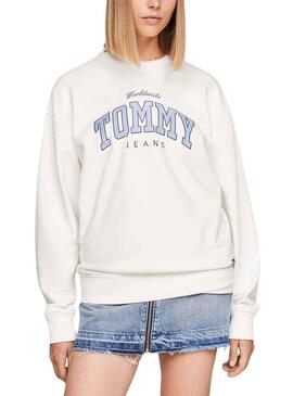 Sweat Tommy Jeans Varsity Luxe Branco Mulher