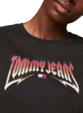 T-Shirt Tommy Jeans Crop Slim Rock Preto Mulher