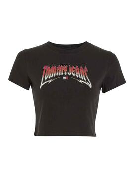 T-Shirt Tommy Jeans Crop Slim Rock Preto Mulher