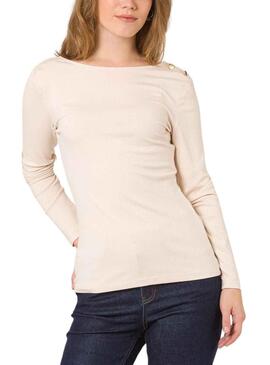 Botões T-Shirt Naf Naf Beige para Mulher